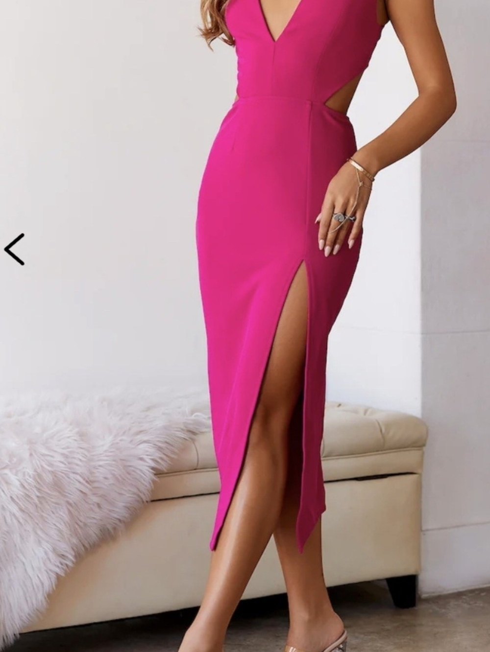 Hello Molly Fuchsia Cutout Midi Dress with Thigh Slit Size 4